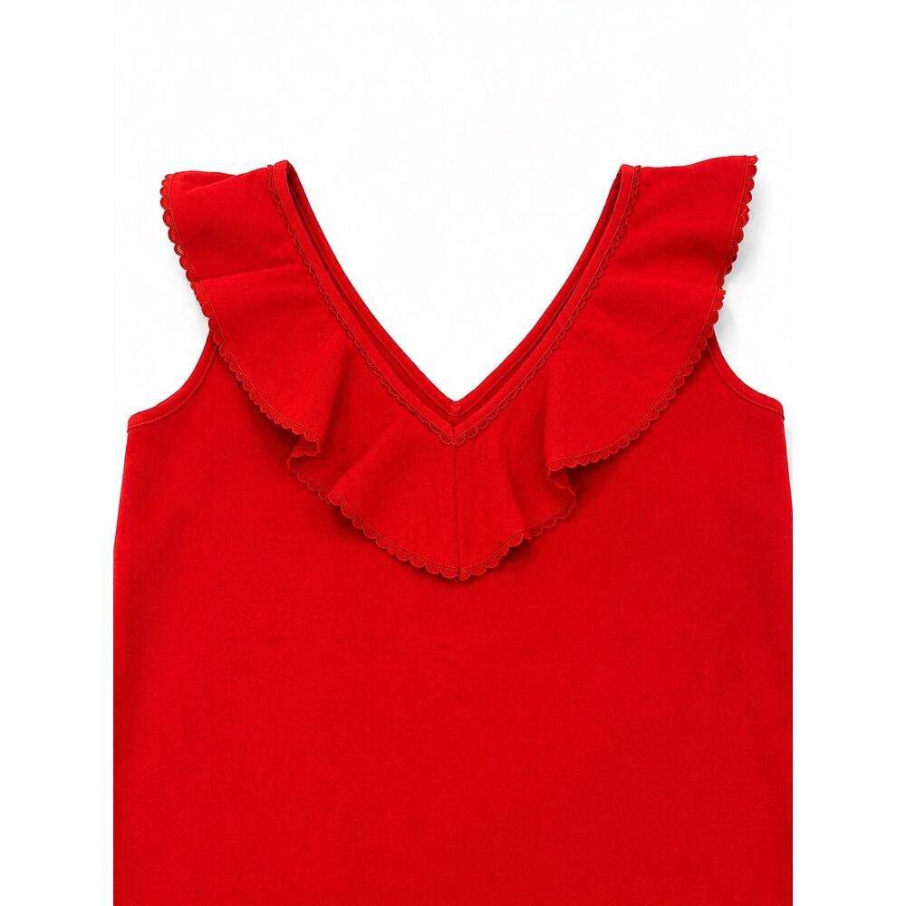 Sezane Red Ruffled V-Neck Tank Top - Picture 6 of 9